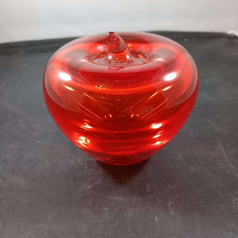 Vintage Blenko Red Glass Apple Paperweight Handblown MCM Decor